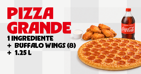 Pizza Grande 1 Ing. + Buffalo Wings 8 Unid. + 1.25 L
